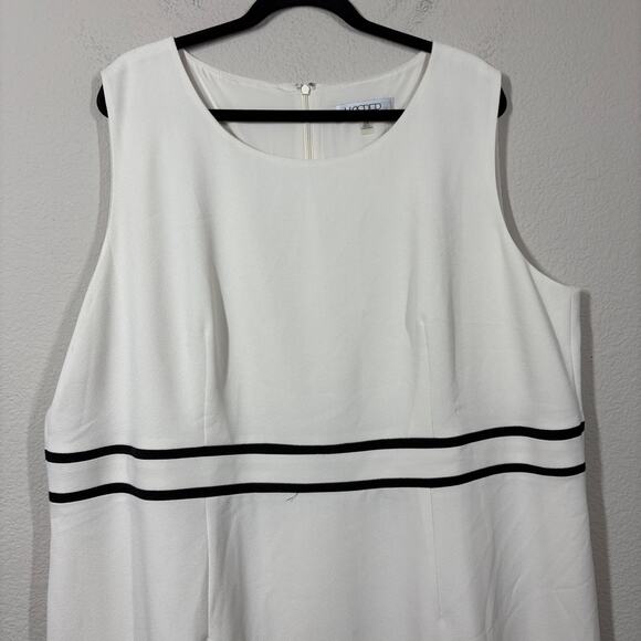 Kasper Plus 22W Pencil Sheath Dress White Parchment Black Hourglass Sleeveless - Picture 5 of 9